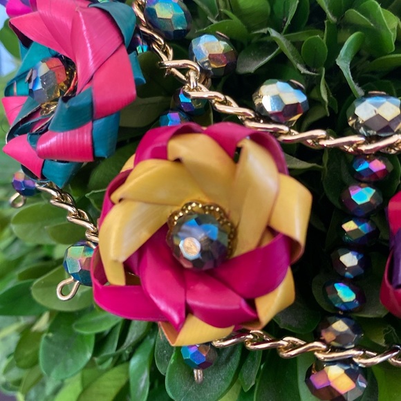 MEXICAN HANDCRAFTED JEWELRY SET FLORAL PALM LEAF MULTICOLOR NECKLACE & EARRINGS - Picture 10 of 17